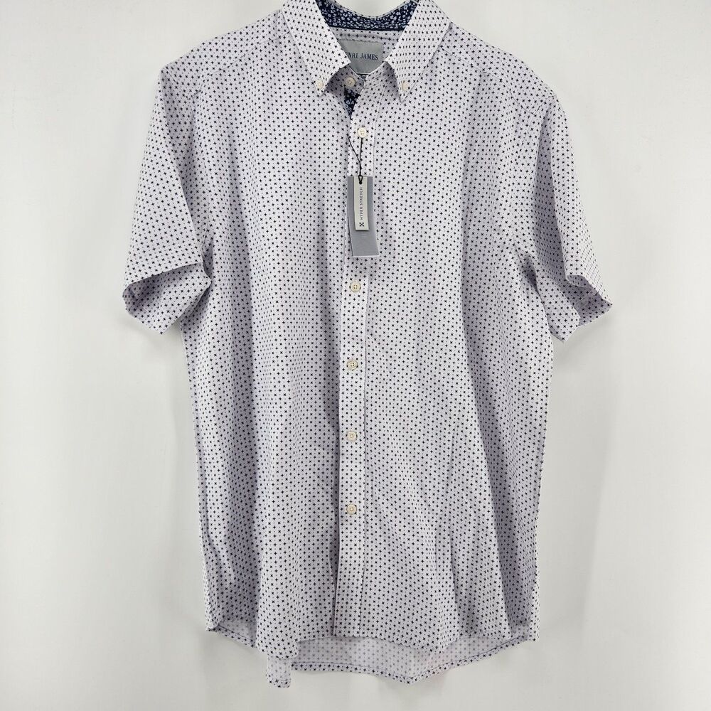 Henri James Men's Purple‎ Large Geometric Short Sleeve Shirt NWT